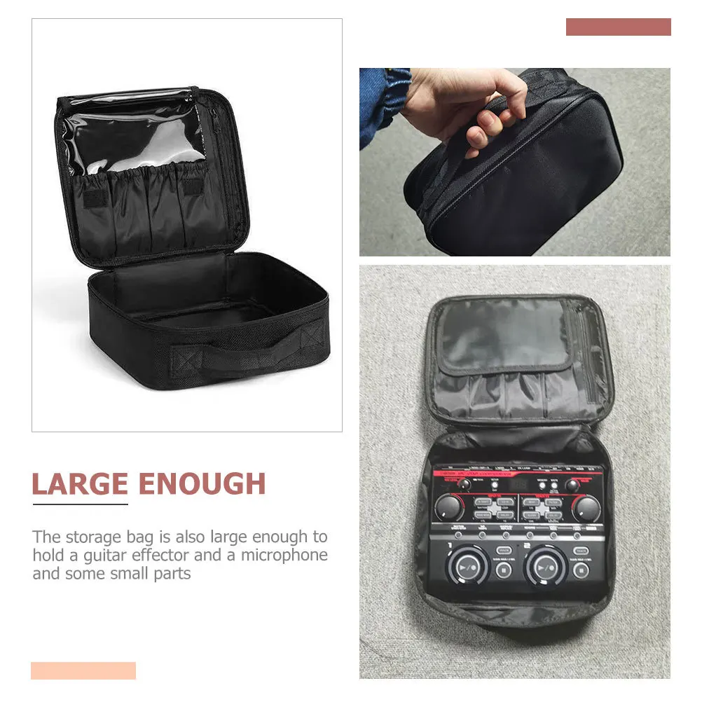 

Portable Audio Effector Bag Black Shockproof Storage Case Large Capacity Handle Design Audio Effector Organizer Pouch