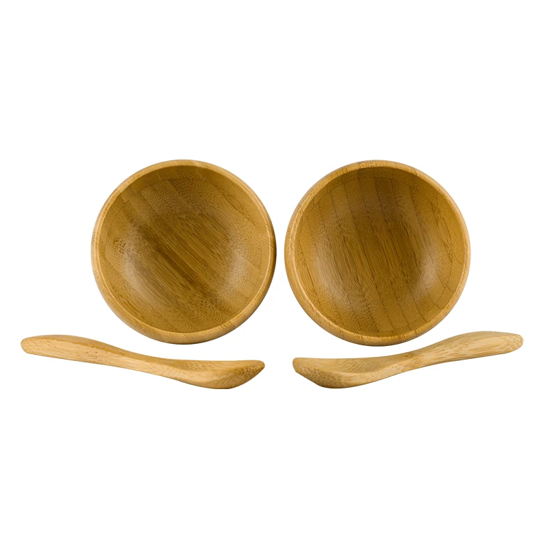 Eco friendly Handmade 100% Natural Round face mask and brush small mini size bamboo wooden bowl and spoon