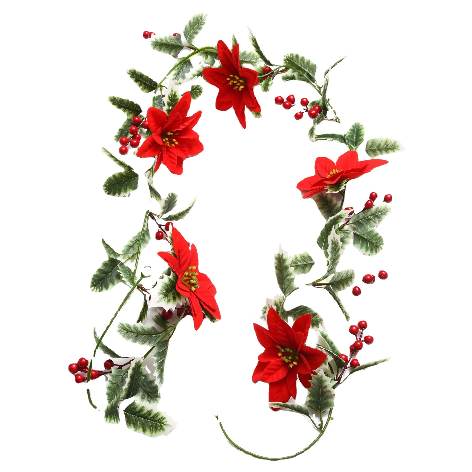 20pcs artificial silk christmas flowers leaves vine  poinsettia flower string plants for diy home garden supermarket decoration