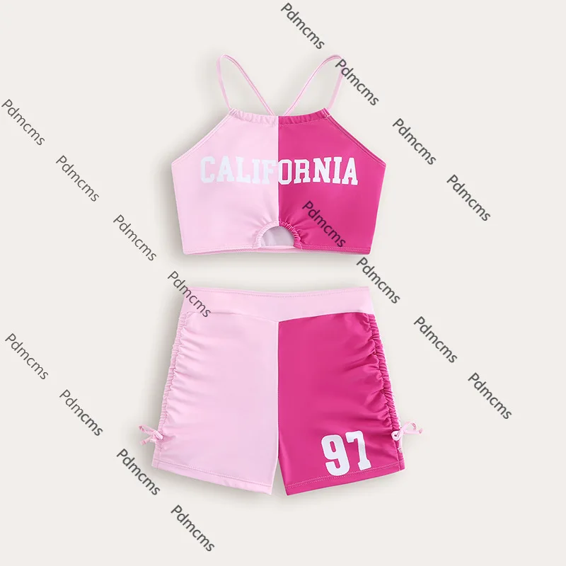 

2025 new girls swimsuit European and American color matching conservative flat-angle bikini children's swimsuit