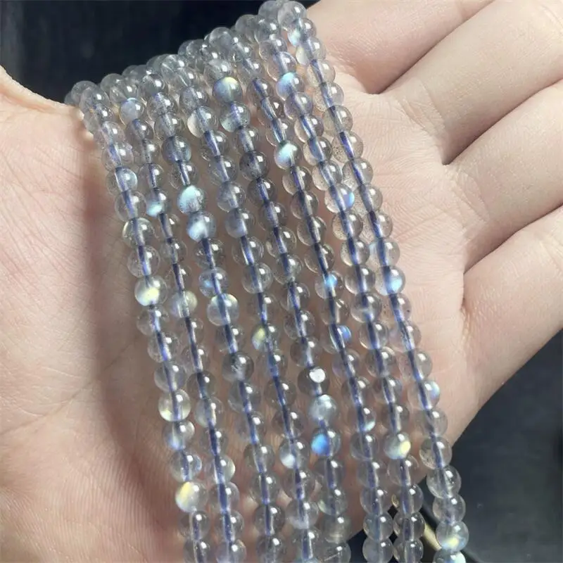 4.5MM Natural Gray Moon Stone Triple Circle Bracelet Colorful Gemstone Bead Strings Fashion Beautifully Jewelry 1PCS