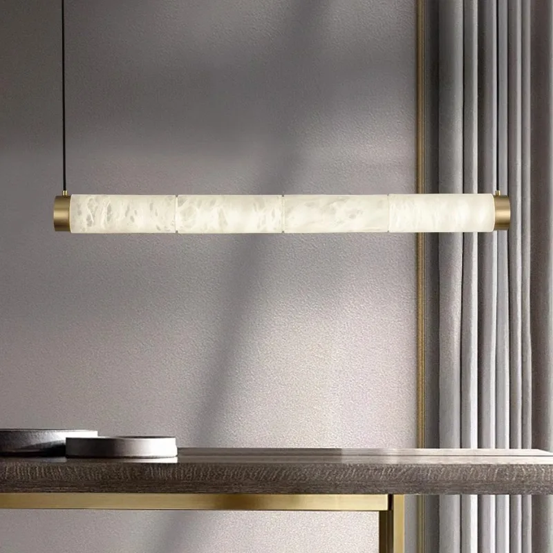nordic modern dining room hotel long strip marble pendant light kitchen study lobby simple brass pendant lamp