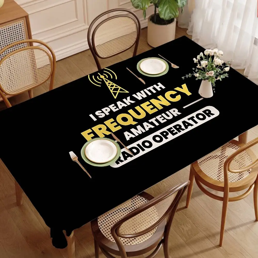 H-Ham Retro Radio Tablecloth Waterproof Stain Resistant Party Decoration Restaurant Cafe Dining Table Tablecloths 90X140cm