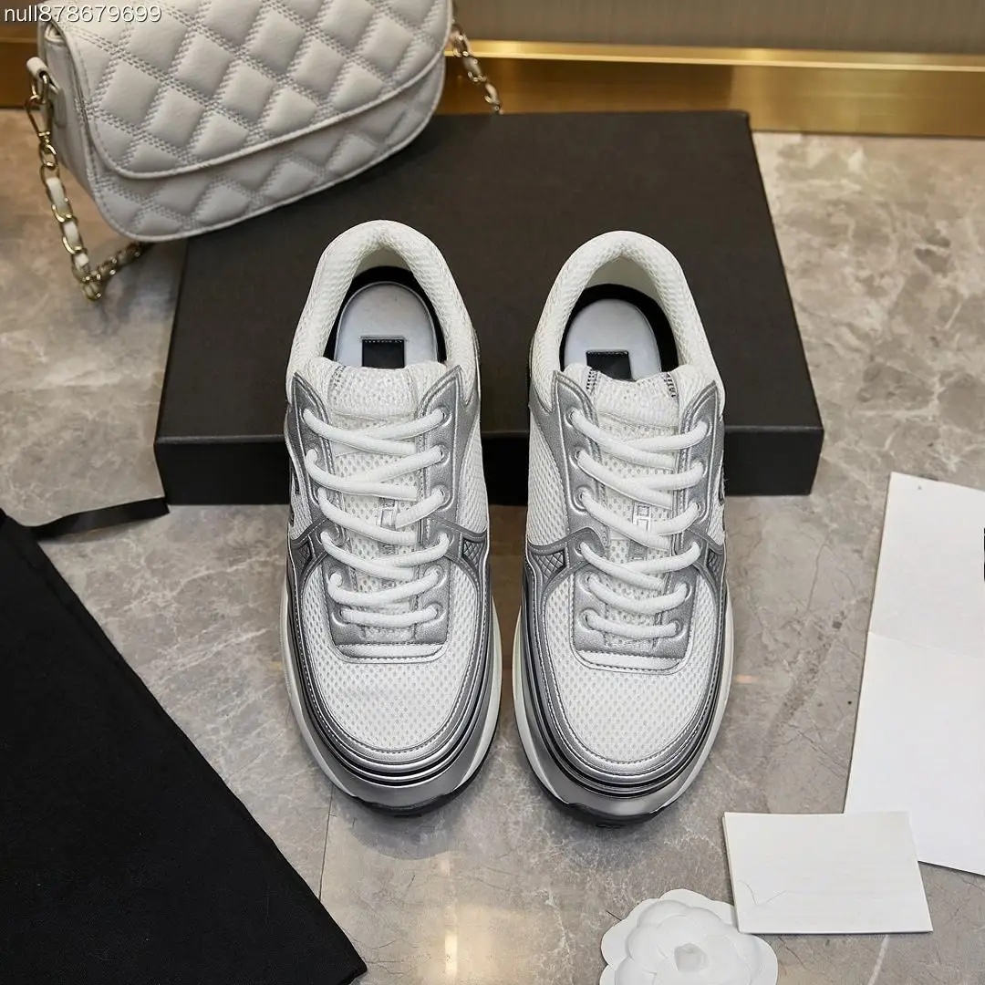 Unisex Retro Silver‑White Platform Sneakers Lace‑Up Mixed‑Material Comfort Streetwear Shoes For Male Female