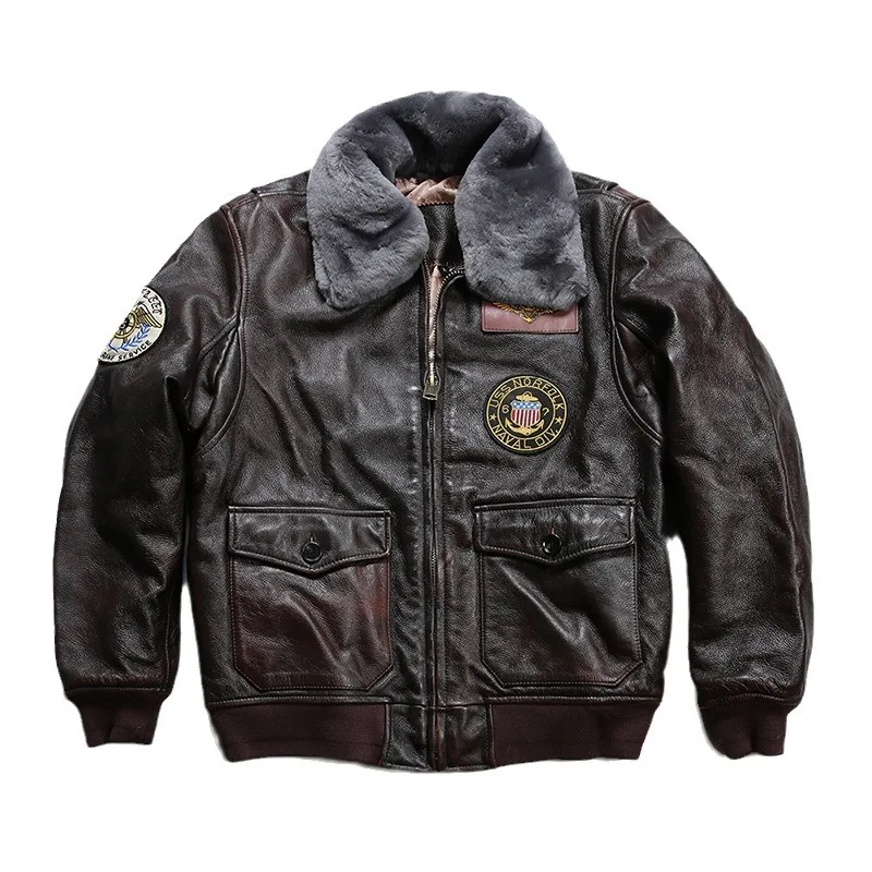 Factory Men's Genuine Cowskin Leather Jacket Air Force Jackets Pilot Top Layer Collar Winter Coats