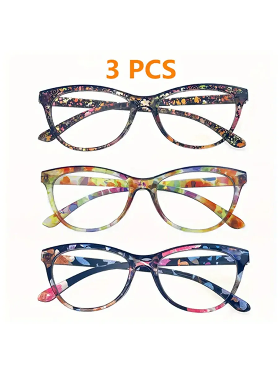 3 stks Nieuwe Cat Eye Leesbril Zomer Decoratie Anti-blauw Licht Bril Mode Pakket Bloem Bril