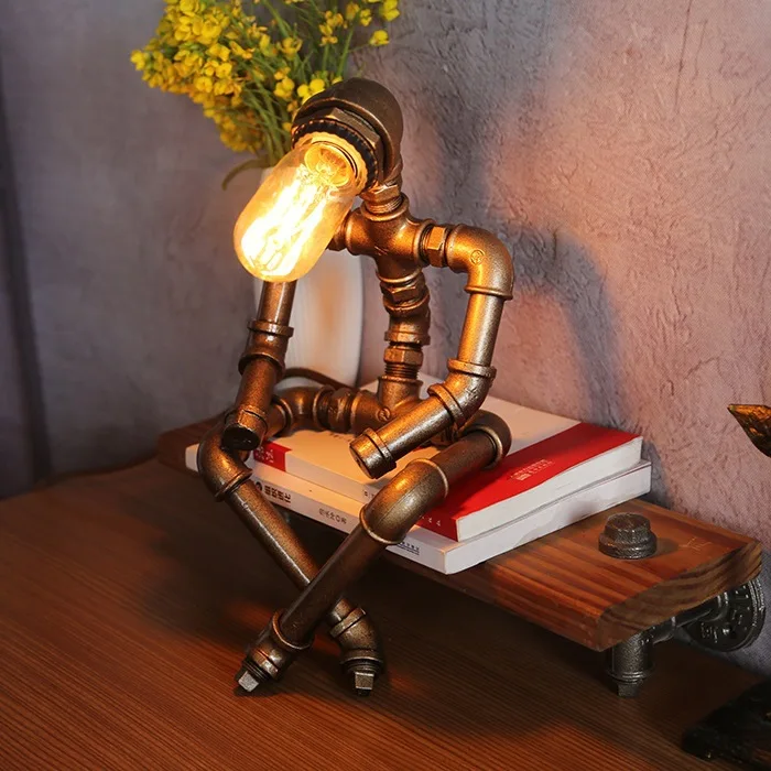 Explosive Wrought Iron Water Pipe Punk Robot Desk Lamp Personalized And Creative Bedside Study Decoration Water Pipe Lamp