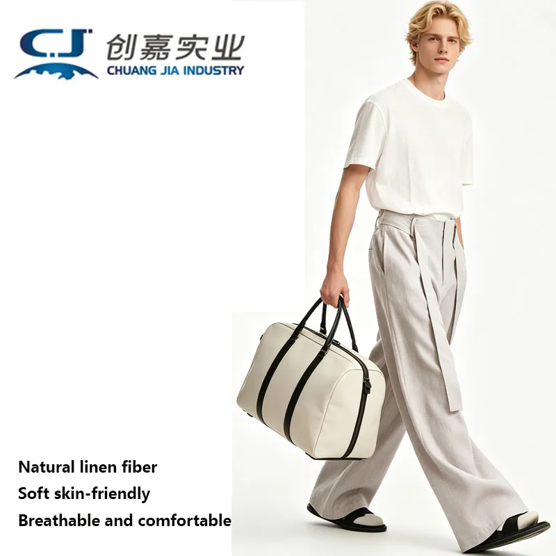 

High-end Natural Pure Linen Men's Pants Navy Blue Wide Leg Pants Loose Large Size Weight 150KG Fat Men 6XL Fashion Casual