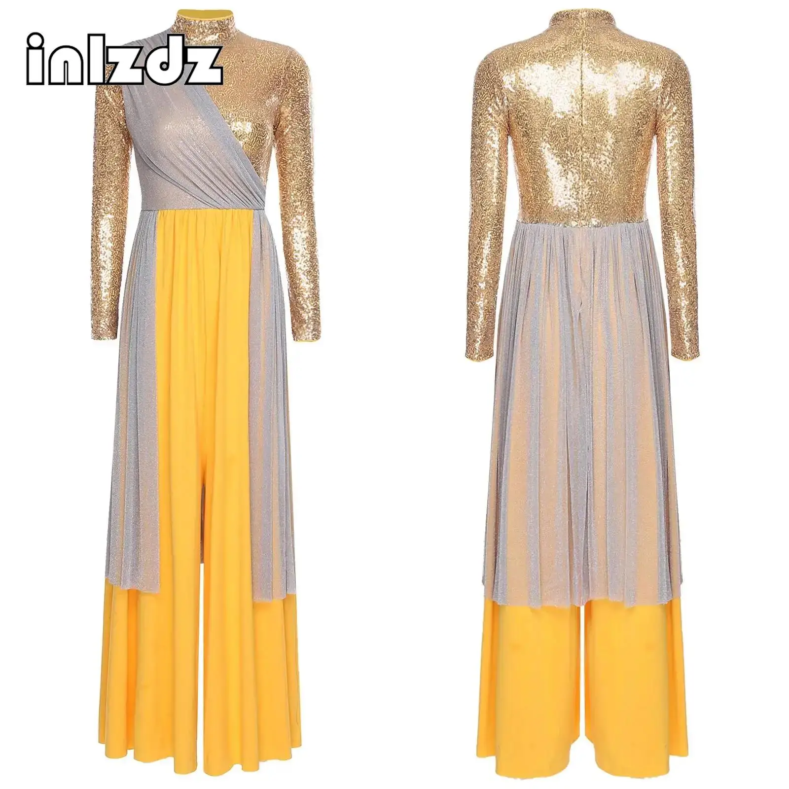 المرأة العبادة زي الترتر الكنيسة جوقة الليتورجية بذلة الثناء تراكب فضفاض Catsuit الأداء الغنائي الحديث زي