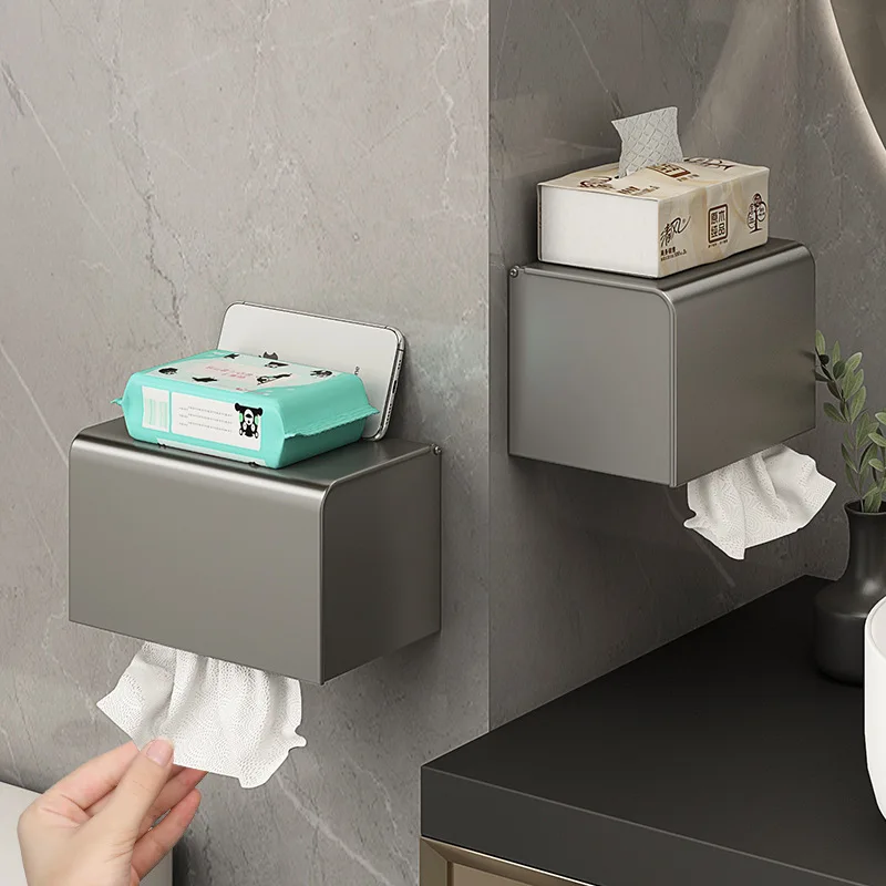 Wall Mounted SUS304 Stainless Steel Toilet Tissue Box No Drilling Waterproof Dustproof Cat-Proof Paper Roll Dispenser Bathrooms