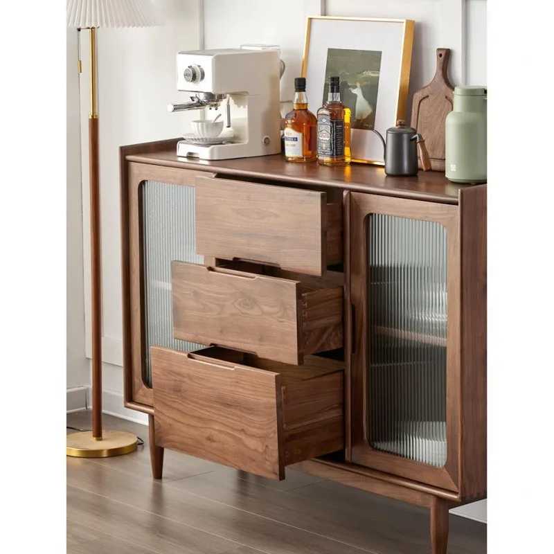 

wood dining side cabinet, simple black walnut color, entrance cabinet, living room side cabinet, log tea cabinet
