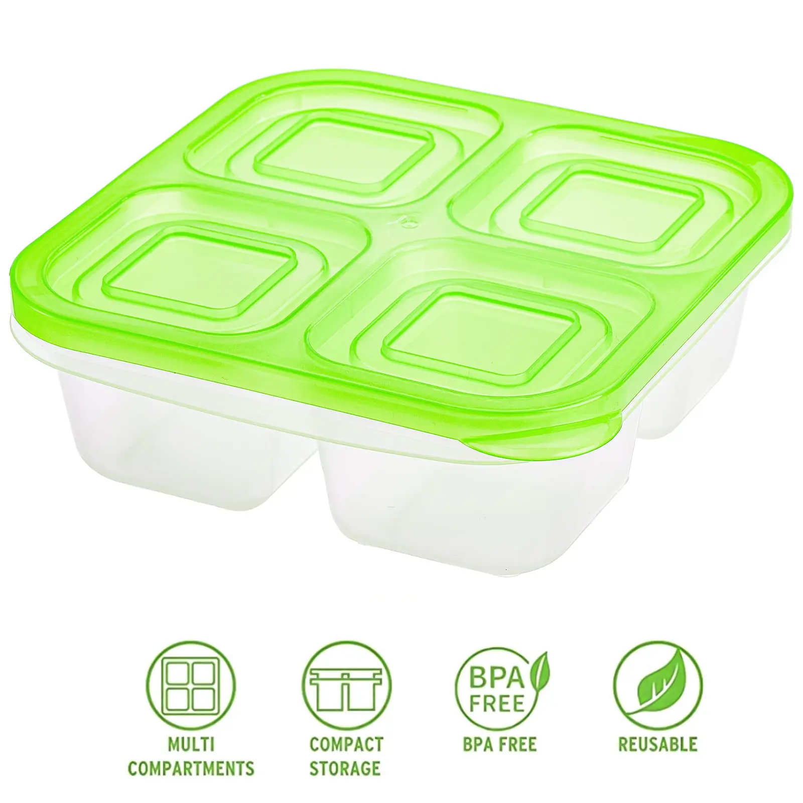 Bento Snack Boxes, Reusable Meal Prep Containers, 4-Compartment Lunch Boxes, Stackable Divided Food Storage Containers for Work