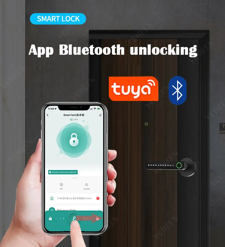 Tuya Digital Fingerprint Door Lock Electronic Lock with 60/70mm Latch Keys Smartlife/Tuya APP Remote Unlock