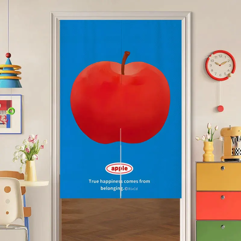 VIKAMA “Dopamine” Red Apple Print Half-Length Curtain, No-Drill Privacy Curtain, Kitchen and Bedroom Home Decor