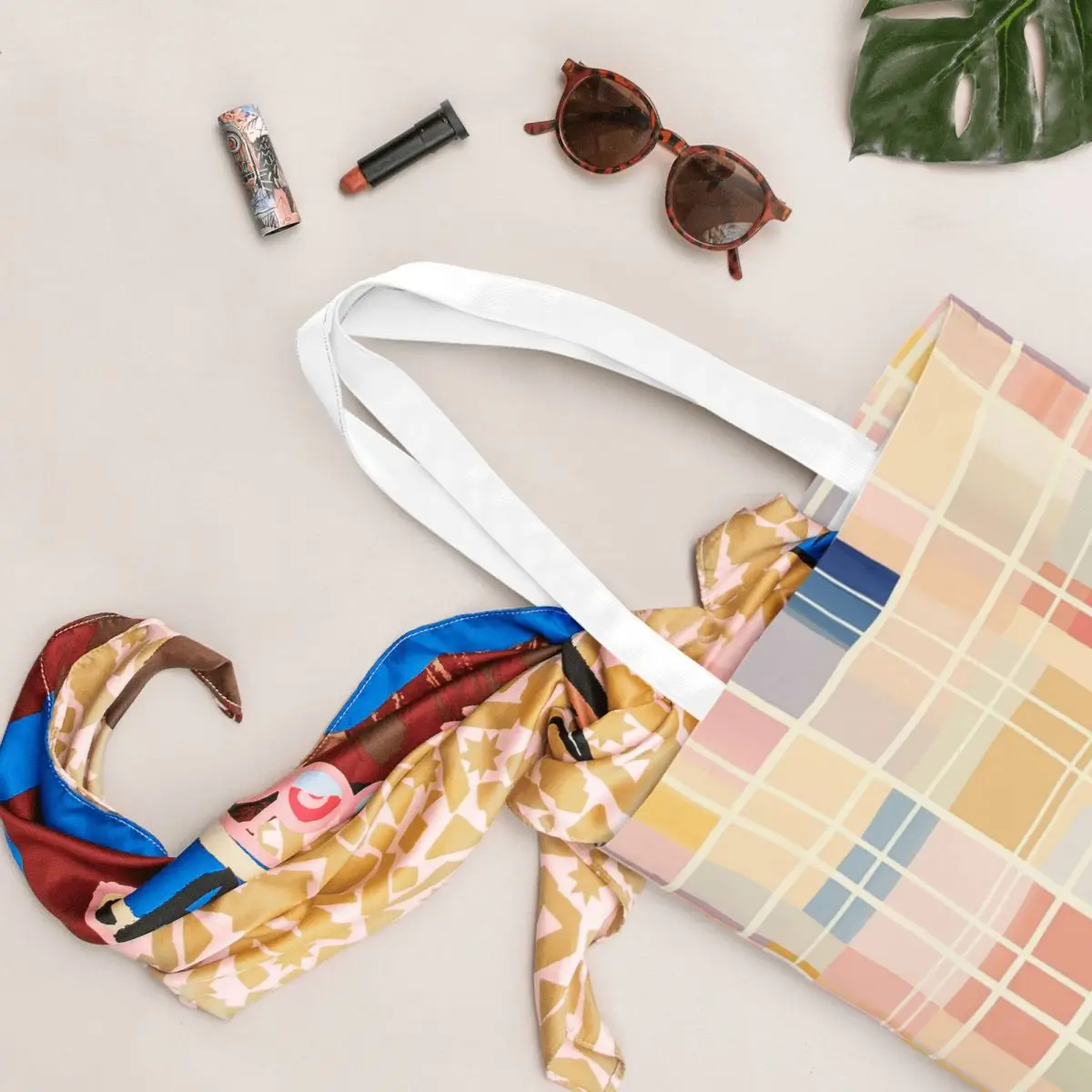 Pastel xadrez padrão listrado sacos de compras lona dobrável a sacola senhoras ombro tote bolsa de viagem