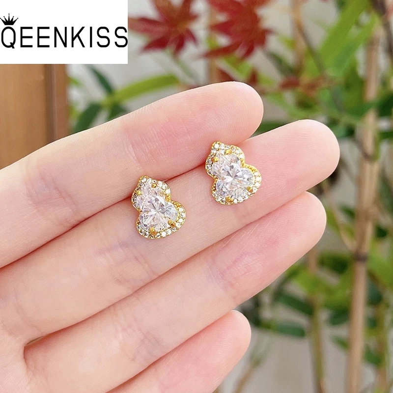

QEENKISS Gold Shiny Calabash Stud Earrings For Women Wedding Party Birthday Christmas Bride Mother Girlfriend Ladies Gift EG5501