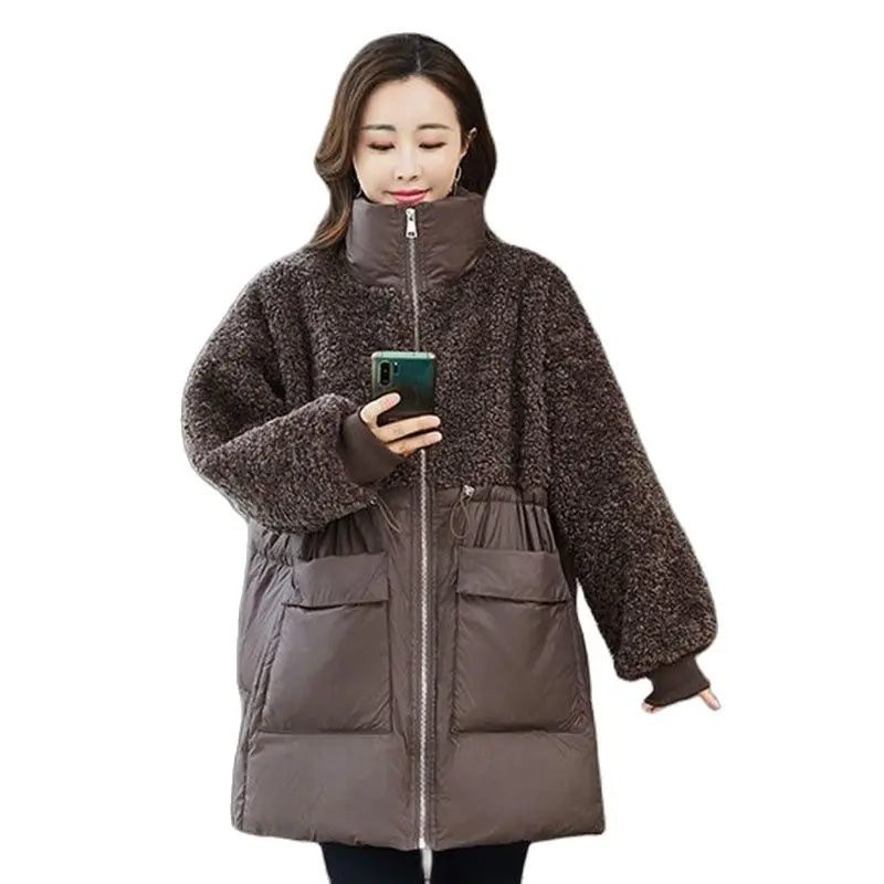 

Medium Long Winter Jacket Female Parka Keep Warm Down Cotton Coat High End Loose Imitation Lambswool Thickened Women's Outcoat