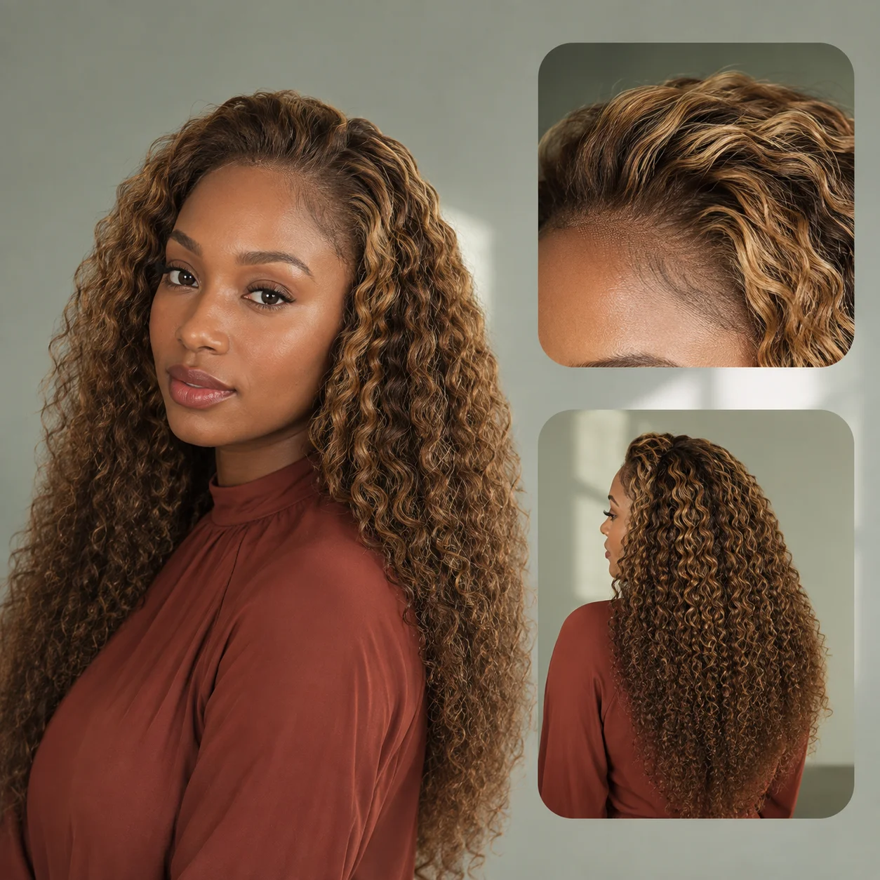 TIMOPOL Brazilian Real Hair Wigs - Universal Style - 13x4 High-Definition Transparent Lace Front Hairpiece - Pre-trimmed Hairline - Jerry Curl Wet Wavy Hair Wig - Deep Wavy Piano Gradient Color Treatment - Full Hair Volume - Suitable for Parties and Daily