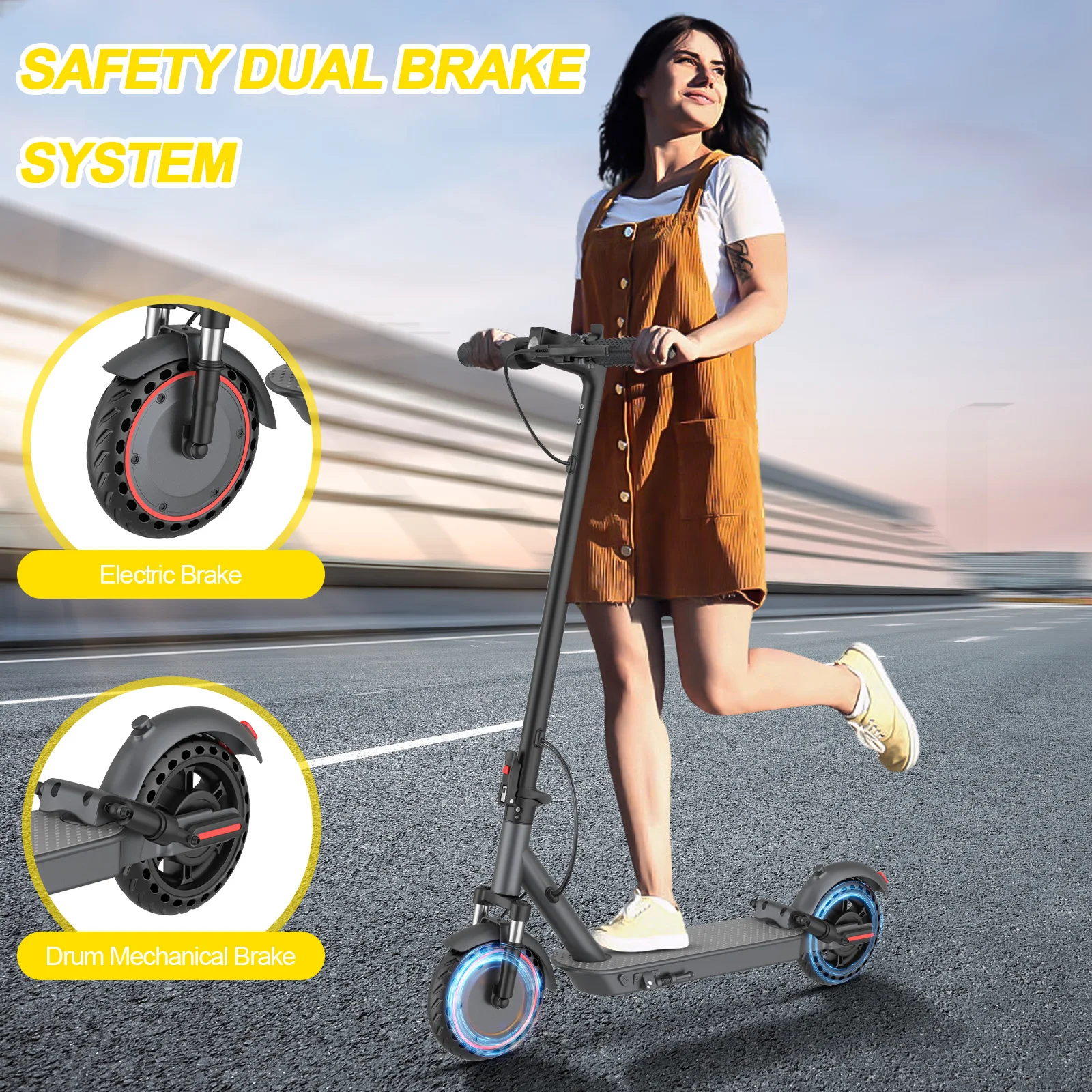 AOVOPRO LB10 Elektroroller 10 Zoll Leistungsstarker Motor 42V 10,5Ah 35KM Reichweite mit Stoßdämpfung Doppelbremsen Smart APP E-Scooter – Detail 13