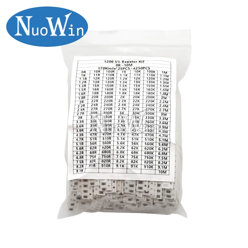 Imagem -04 - Smd Chip Assorted Resistor Kit Conjunto de Amostras de Resistência 0402 0603 0805 1206 0r 10m Ohm 170 Valores