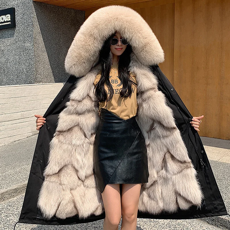 

Jacket 2023 Parka Winter Womens with Real Fur New Detachable M Fox Fur Liner Women Mid-length Coat Plus Size Streetwear Women