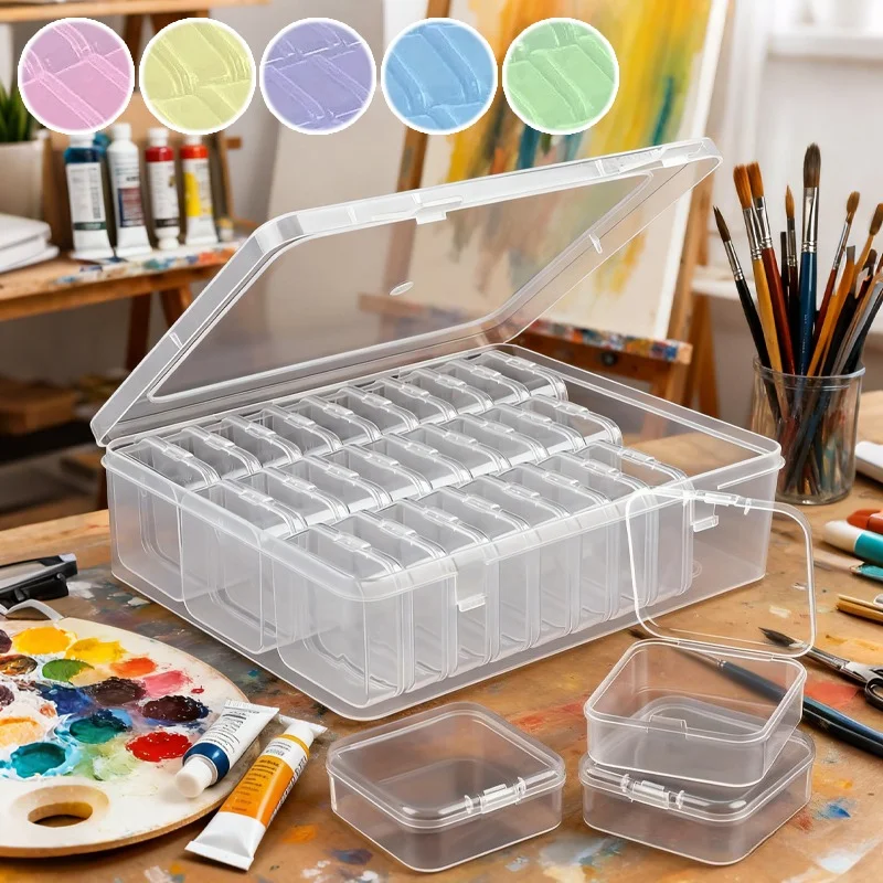 

Transparent Bead Storage Box with 30PCS Mini Plastic Organizer with Lids for Nail Art Rhinestone Embroidery Jewelry Making Use