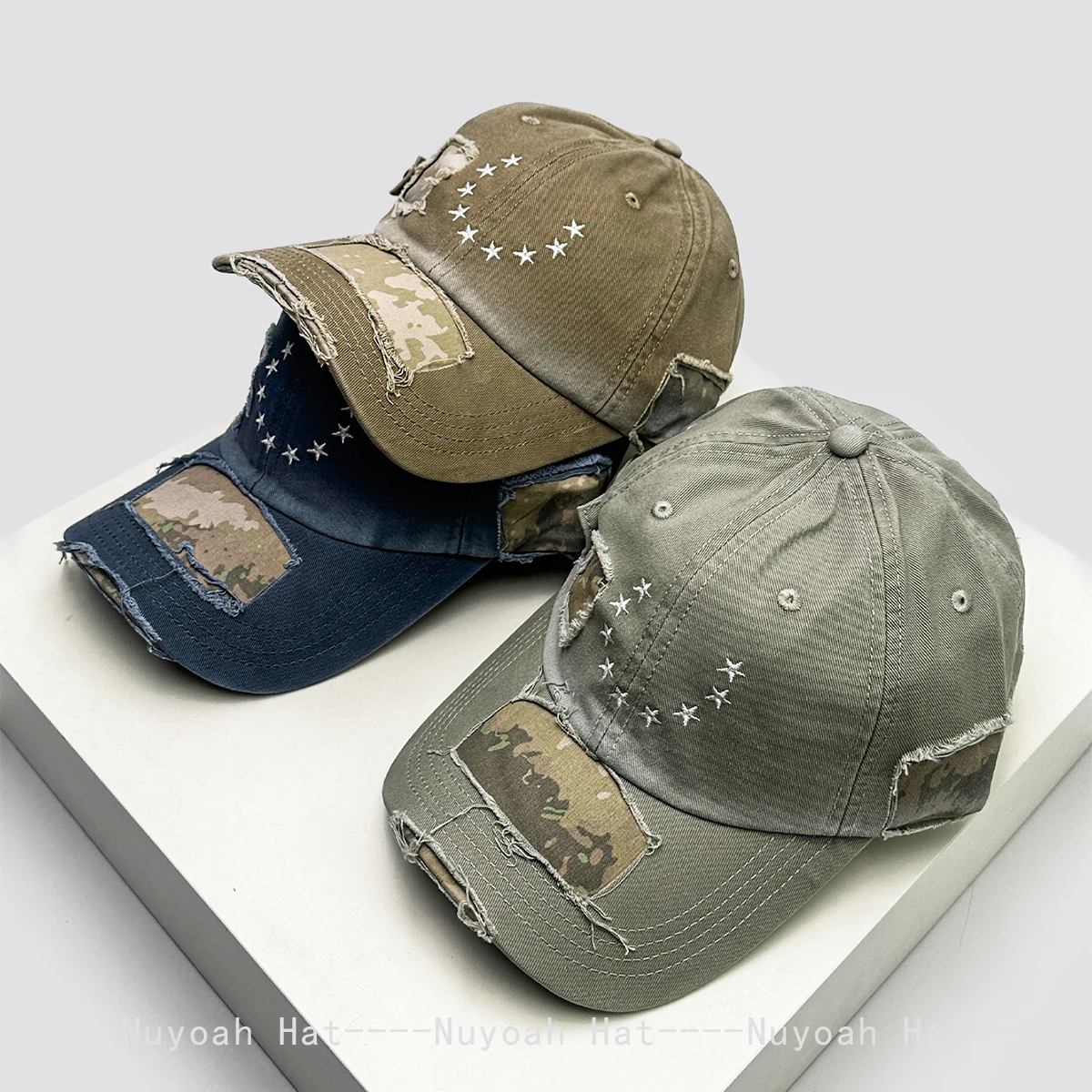 New Men Women Niche Patchwork Embroidered Stars Baseball Hats Sunshade Personal Versatile Street Peaked Caps Fashion Broken Ins