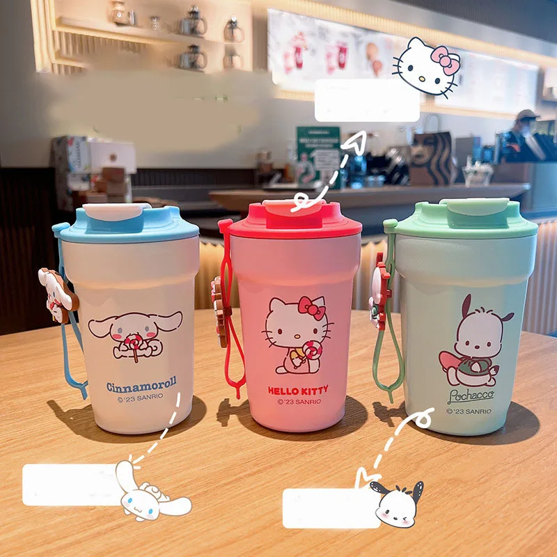 450Ml Kawaii Sanrio Insulation Cup Hellokitty Cinnamoroll Pochacco Cartoon Anime Stainless Steel Water Cup Portable Handheld Cup