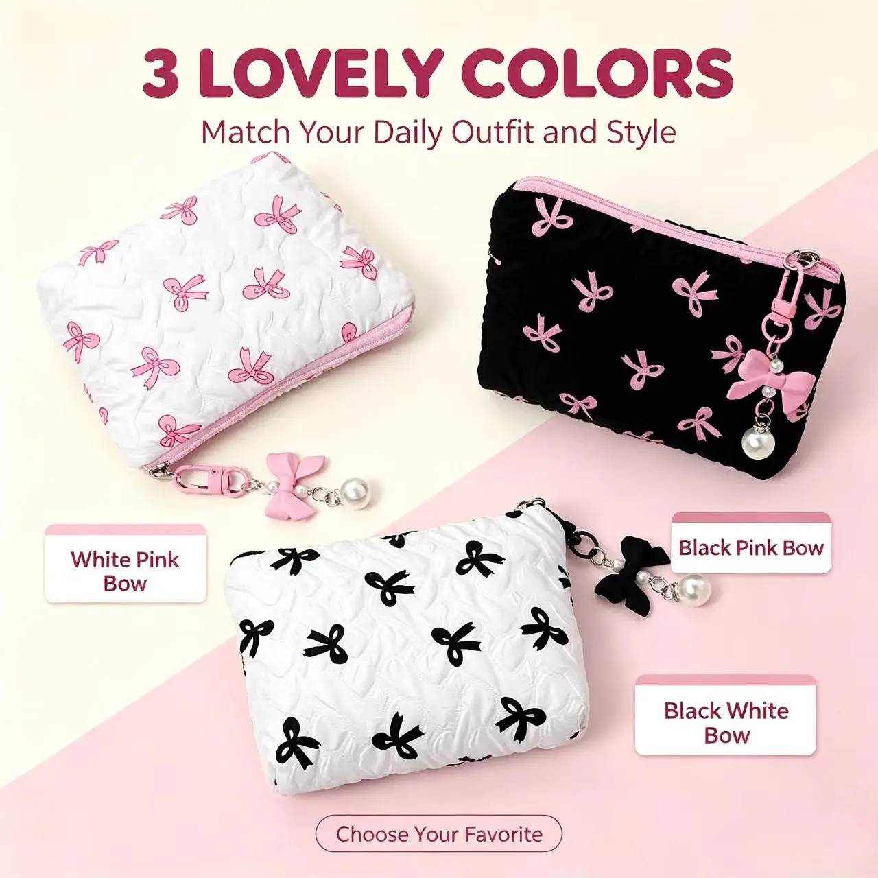 Pochette à maquillage brodée avec nœud, design élégant, porte-monnaie, sac de rangement, mignon, grande capacité, trousse de maquillage haut de gamme