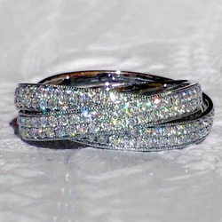 New Fashion Female Rings Sterling SIlver Color Multilayer Crown Inlaid Cubic Zircon Rings For Women Promise Wedding Band Jewelry