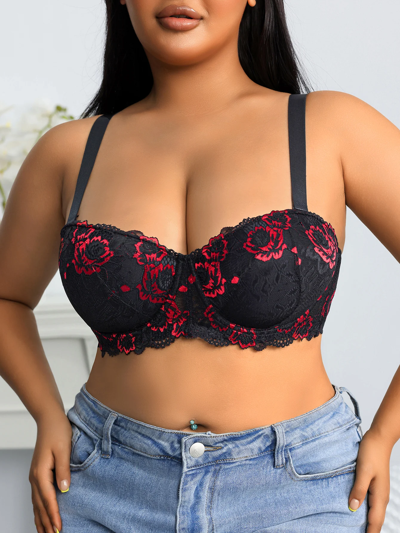 Women Floral Lace Plus Size Bra Full Coverage
