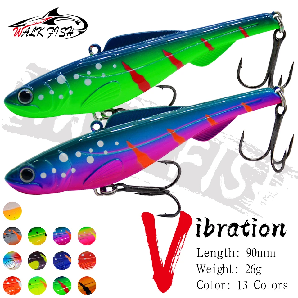 WALK FISH New 1Pcs Winter Ice Fishing Lure 9cm/26g Sinking Isca Artificial Rattlin Vibration VIB Hard Bait Crankbait Treble Hook