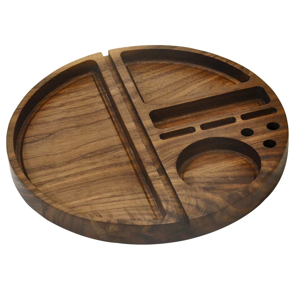 circle Smoking wood Rolling Tray Natural Black walnut Herb Tobacco Cigarette Accessories Tobacco Tray