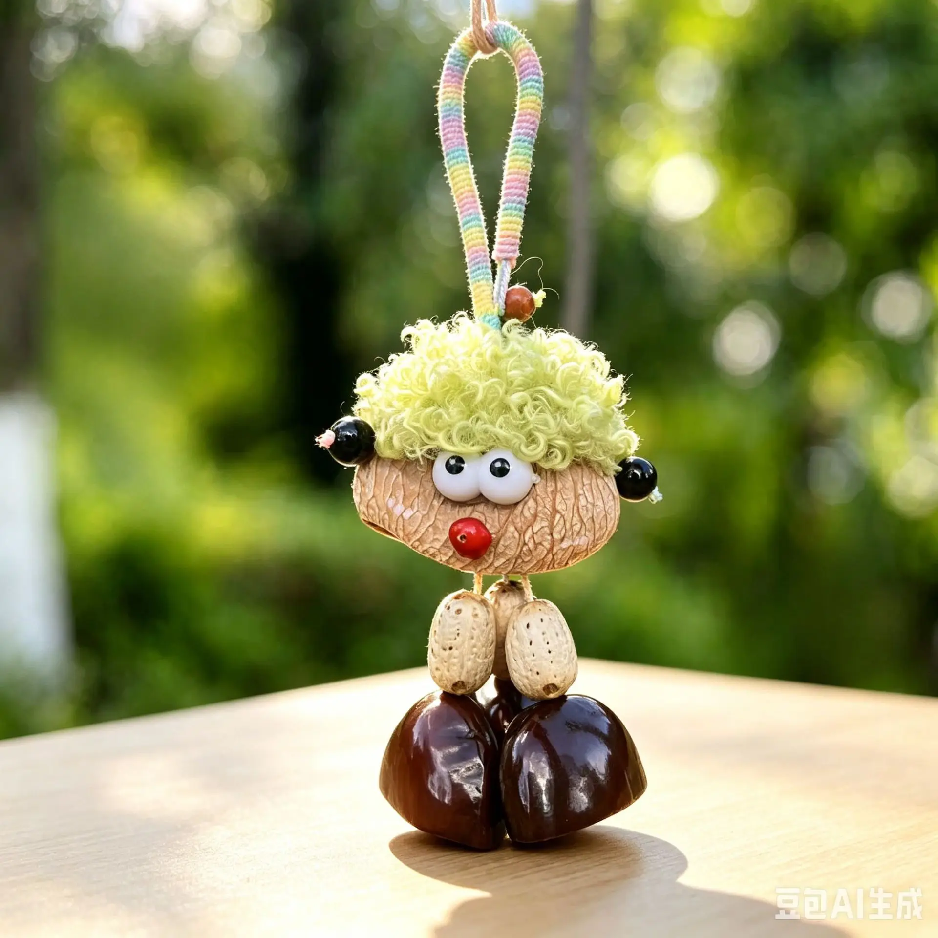 Bohemian Handmade Fruit Shell Doll Pendant, Cute Curly Hair Fruit Seed Doll Pendant Accessories, Suitable for Bags and Backpacks