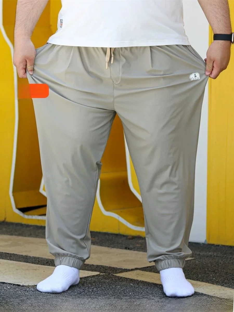 TREC Elastic Comfortable Large Size Loose Men's Elastic Waist Heat Pressed Cuffed Long Pants Casual Trousers for Men