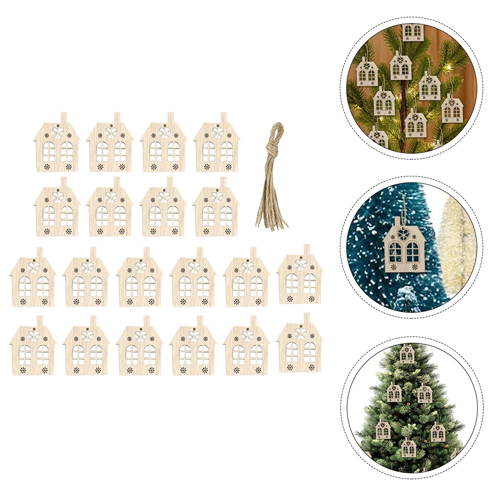 

20 Pcs Wooden Hollow House Pendant Christmas Tree Desk Decorations Ornaments The