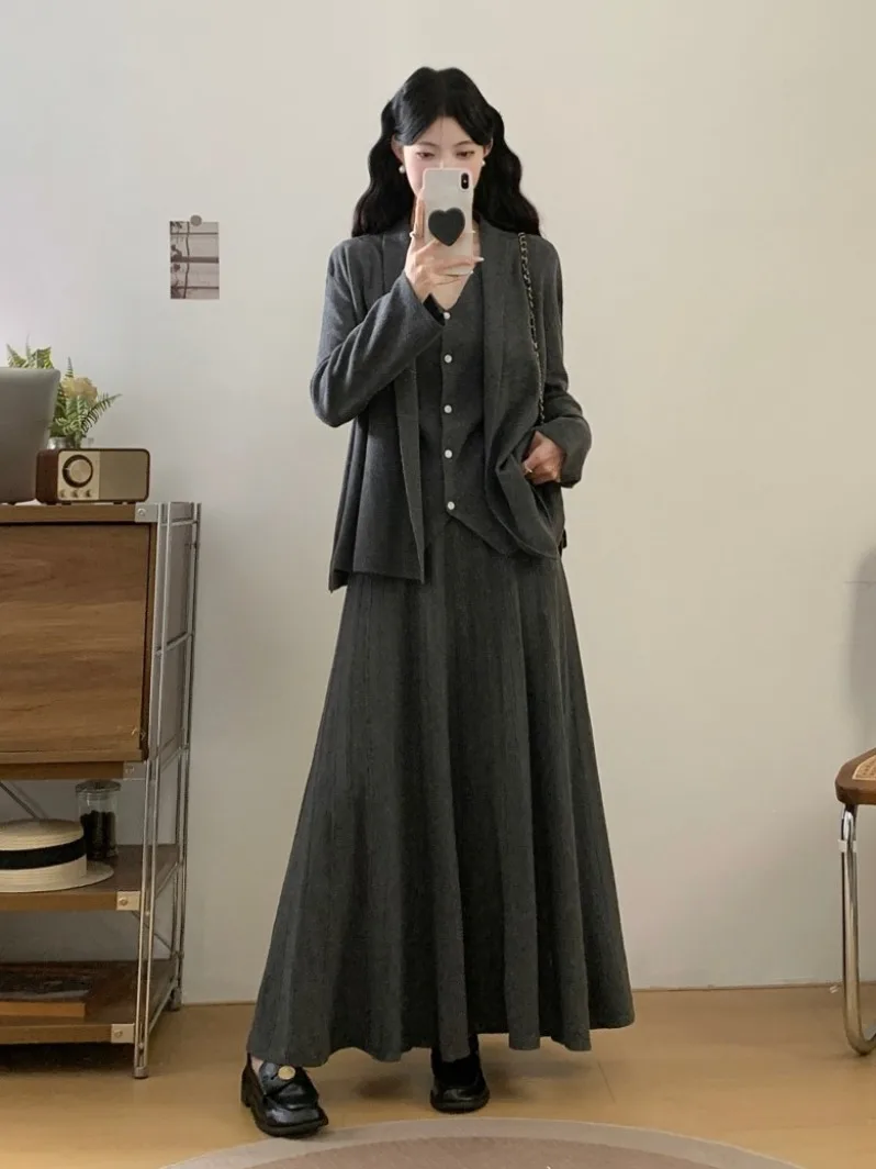 

plus Size Women's Fashion Sleeveless High Waist Vest Loose Casual Open Cardigan Skirt Set Spring Autumn Seasonal Wear Casual ...