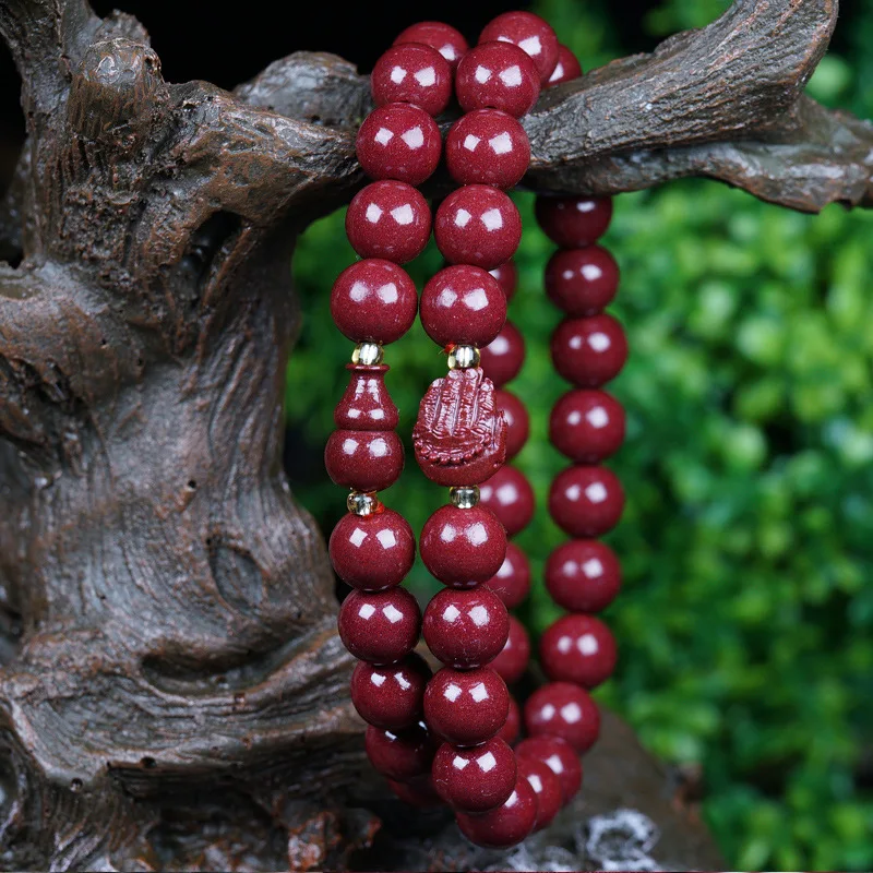 Natural Raw Mineral Cinnabar, Purple Gold Sand, Bergamot, Gourd, Round Bead Bracelet, Simple and Versatile Bracelet