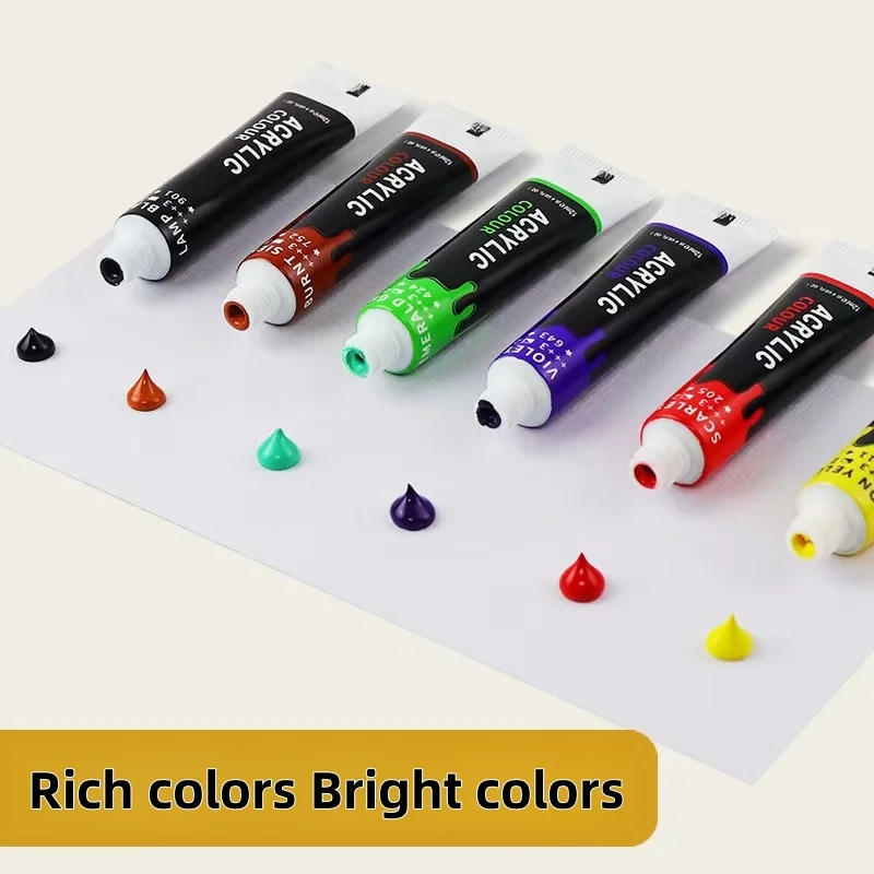 24 Color Acrylic Paint Set with Palette & Brushes, 12ml Tubes Waterproof Art Supplies for Painting Canvas & Wood Crafts