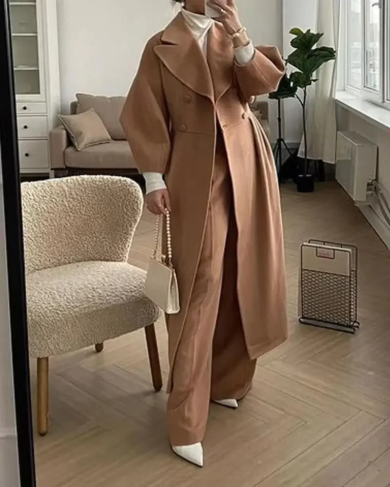 Winter Autumn Warm Coats Woolen Mid-Length Single-Breasted Slim British Style Retro Long Double Thick Casual Fur Female Jackets