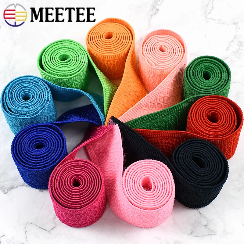 

2-20M Meetee 50mm Jacquard Elastic Band Clothes Rubber Bands Pants Belt Sling Decor Ribbons Stretch Tape DIY Sewing Accessories
