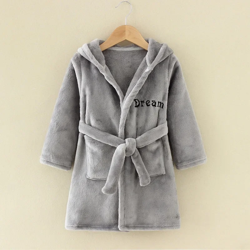 Customized Toddler Baby Boys Girls Cartoon Bathrobe Flannel Robe Winter Night-Robe Baby Hooded Towel