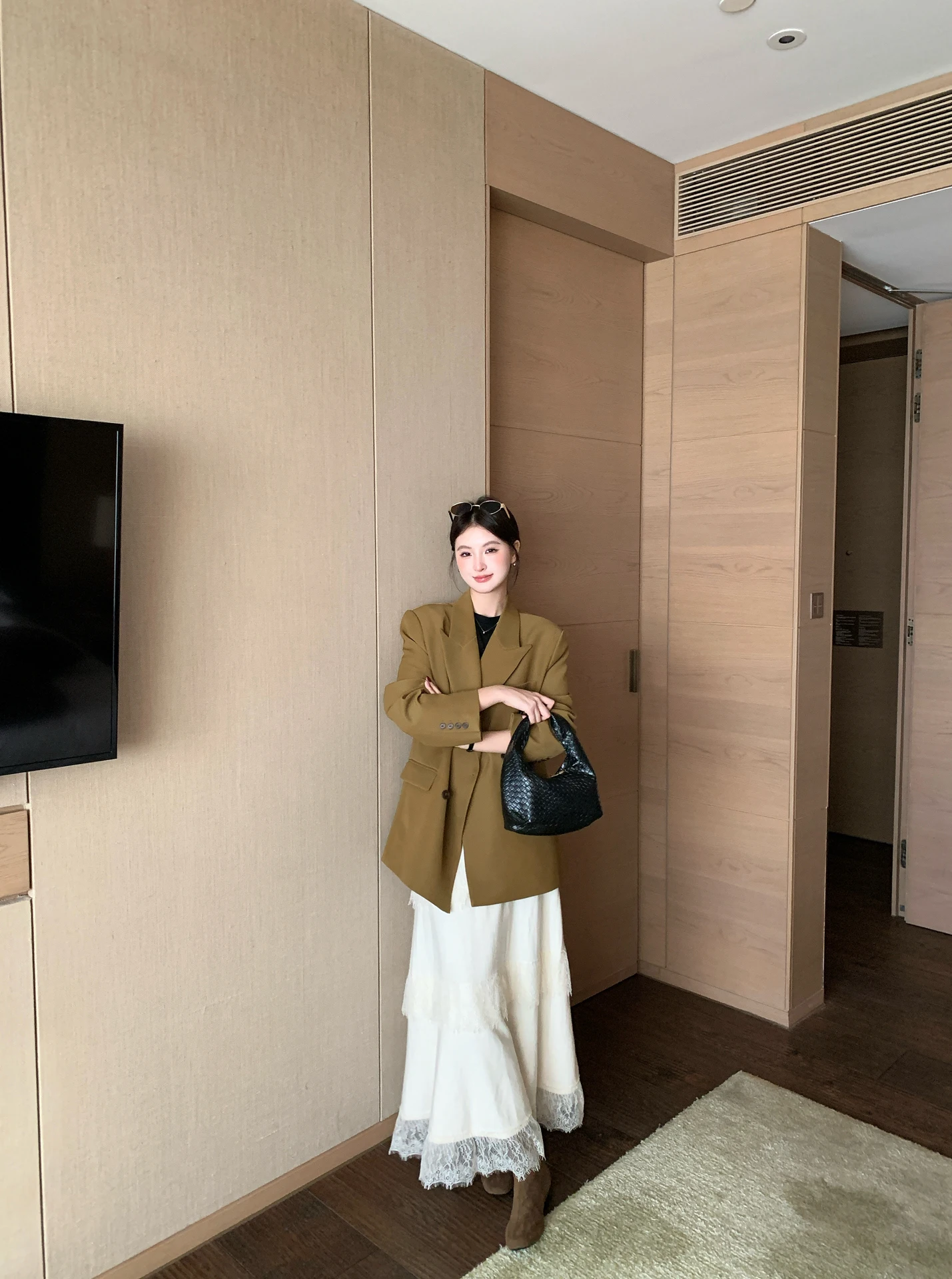 Traje Retro WTT para Mujer, Chaqueta Casual de Manga Larga con Cuello Solapa, Prenda Exterior de Fibra de Poliéster, Ideal para el Trabajo