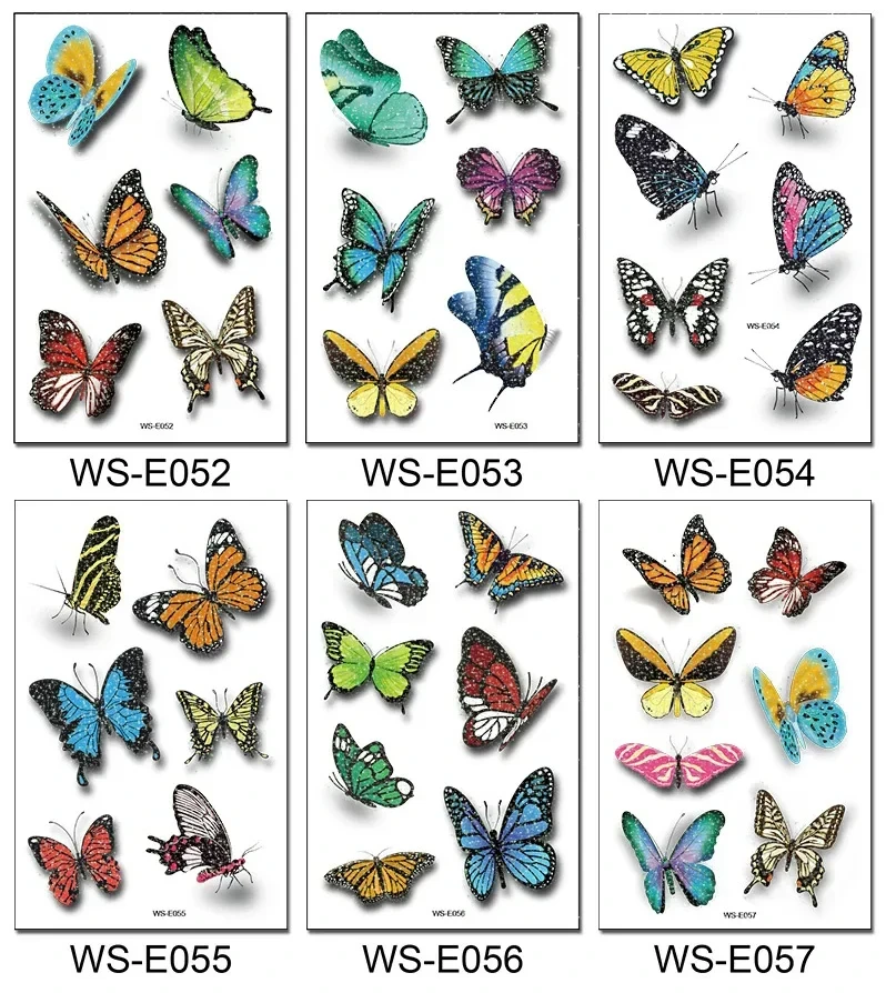 6pcs/set Glitter Temporary Tattoos for Girls Women Kids 3D Butterfly Waterproof Fake Tattoos for Hands Wrist Face Party Decor