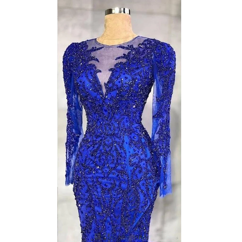 Elegant Royal Blue Evening Dresses For Women 2023 High Split Sequined Prom Formal Occasion Party Gowns Mermaid Vestido De Fiesta