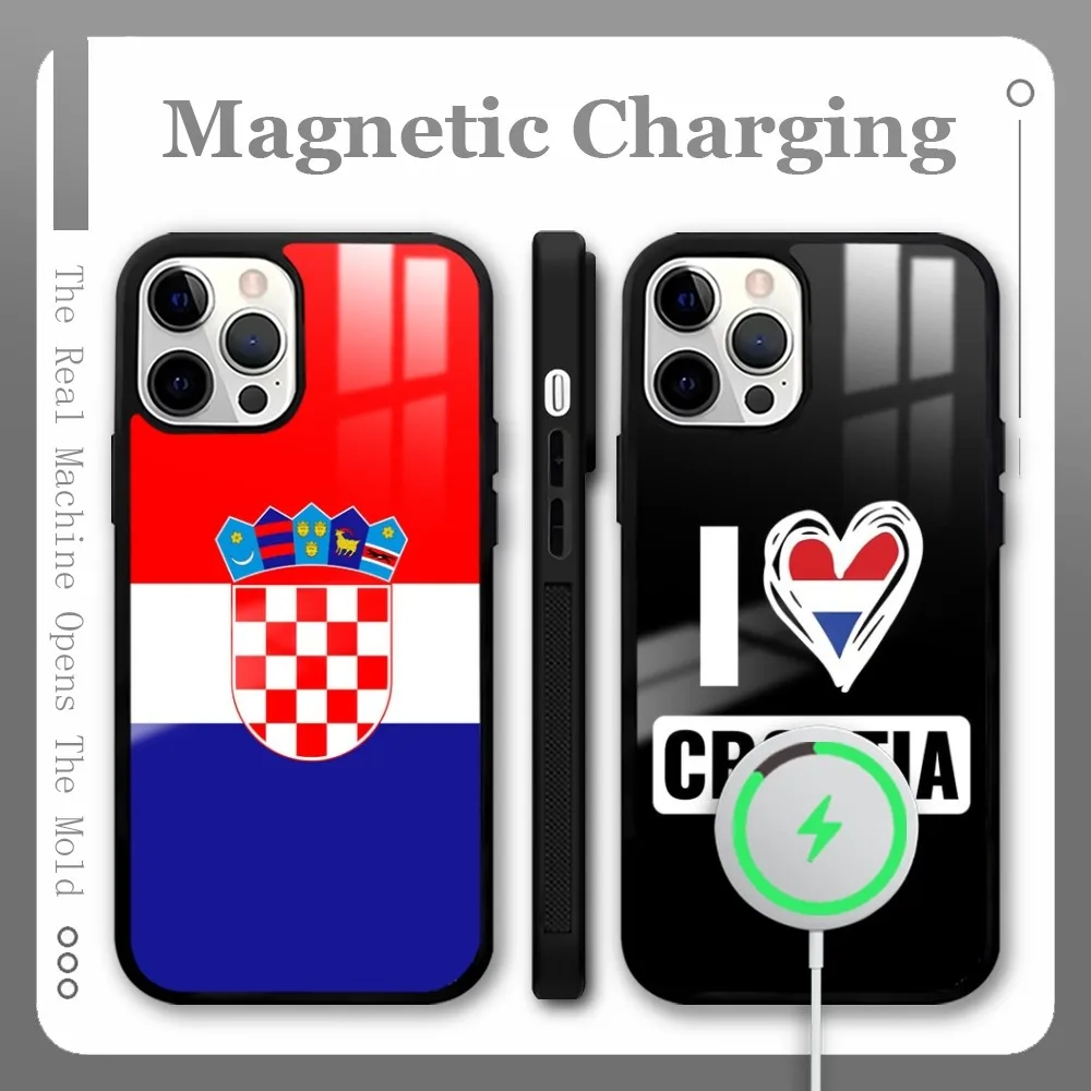 Flag Of Croatia Luxury Phone Case For IPhone 16 15 14 13 Pro Max Plus Mini Magsafe Mirror Wireless Magnetic Cover