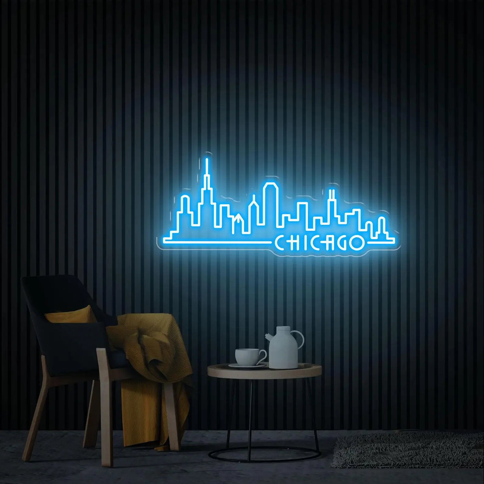 Chicago Neon Sign,Chicago Skyline Light Art,Custom City Skyline Neon Sign,Office Wall Decor,Chicago Decor Housewarming Gifts