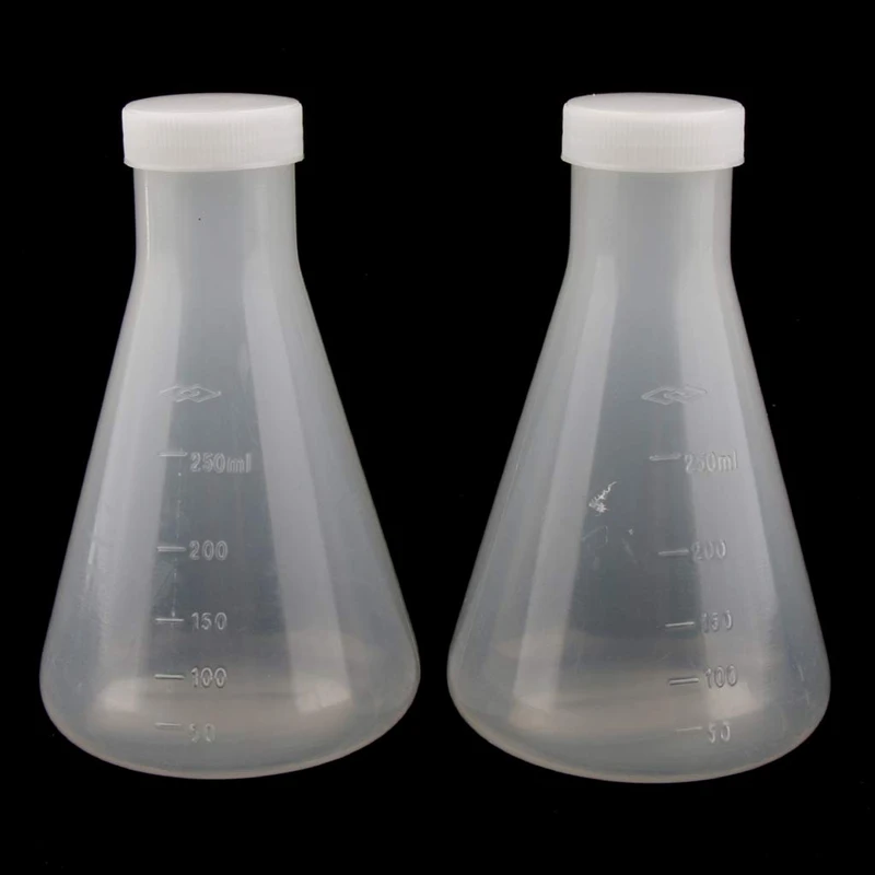 Laboratory Graduated Plastic Conical Erlenmeyer Flask, Measurable, Smooth Thick Wall, Two Bottles Of 250Ml