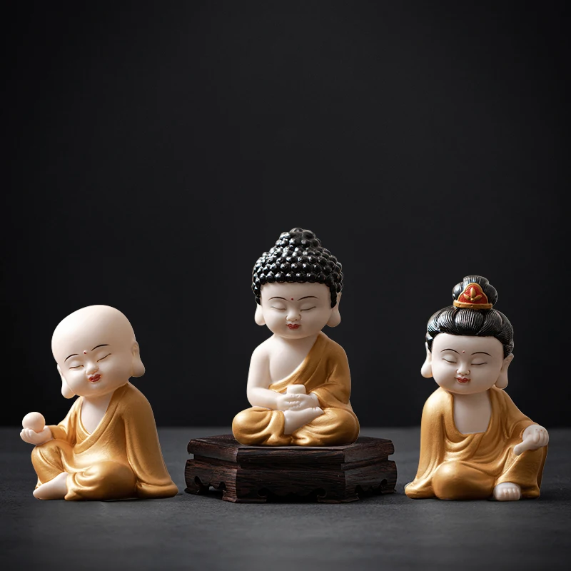 Chinese ceramic Shava three holy Buddha decoration creative home living room small fire color Taffauri vehicle artifact