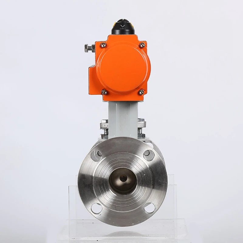 PN16 DN80 3 بوصة 2 طريقة مزدوجة شفة نوع تعمل عن بعد الفولاذ المقاوم للصدأ 304 صمام كروي يعمل بالهواء المضغوط
